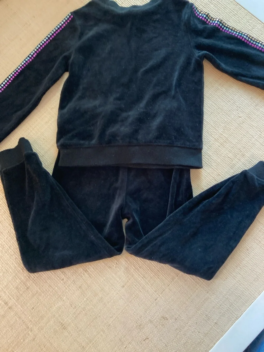 Juicy Couture Black Velour Two-Piece Set with Multicolor Rhinestones